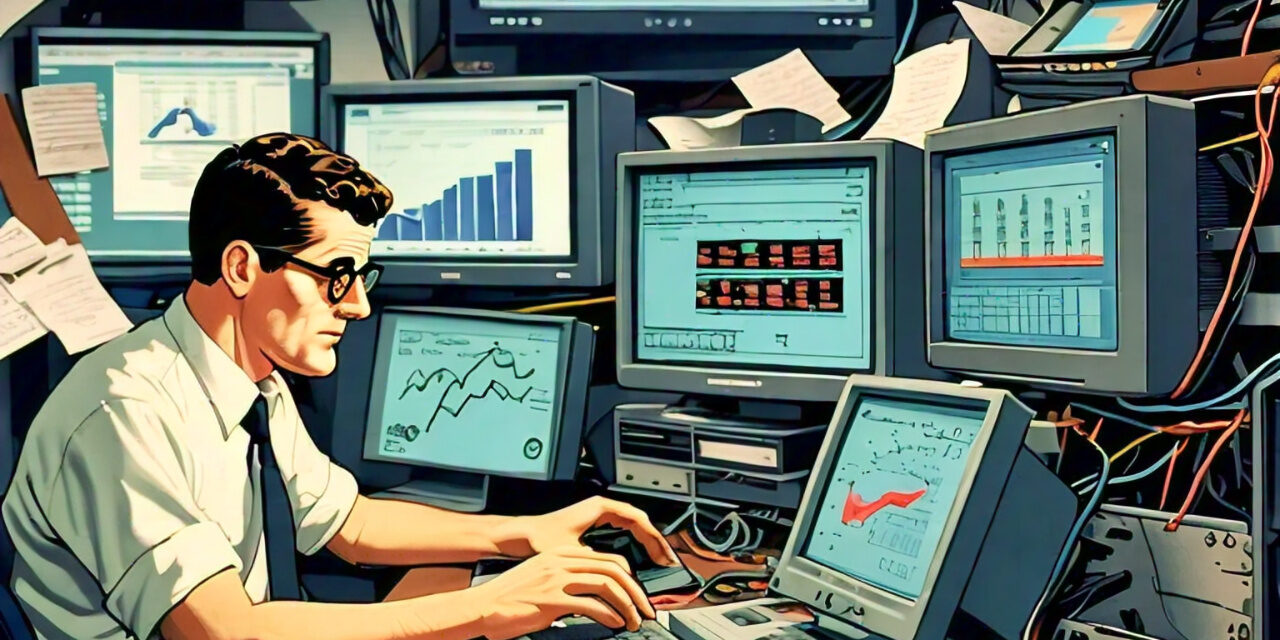 vintage_cartoon_featuring_high_computer_workload_and_best_practices_of_a_high_traffic_website