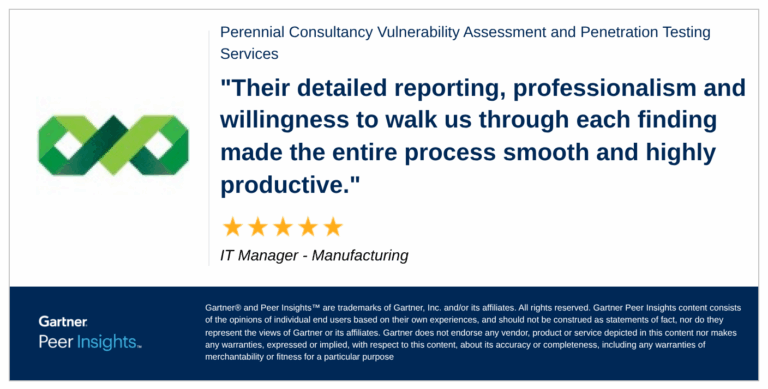 Verified Gartner Review highlighting the quality and detail of Perennial's detailed reporting and remediation guidance